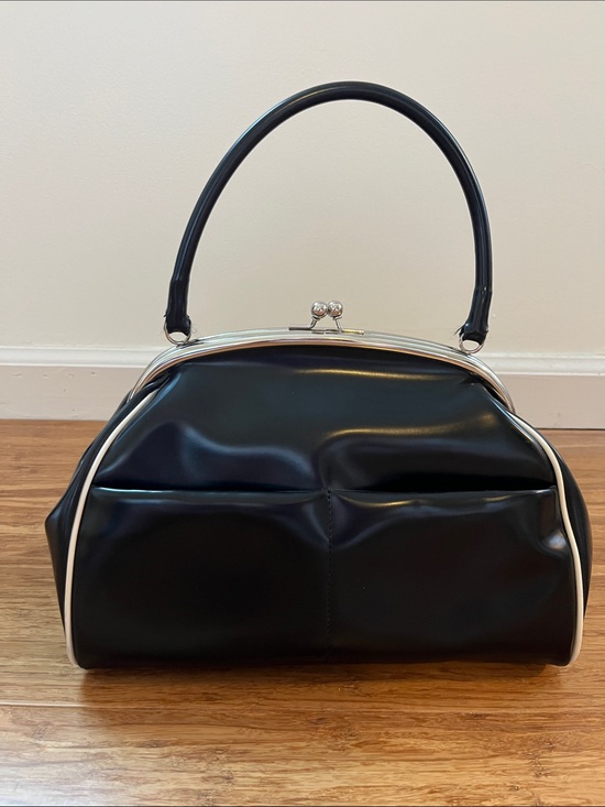 INC International Concepts Handbags - Vintage INC International Concepts Black Satchel with White Piping